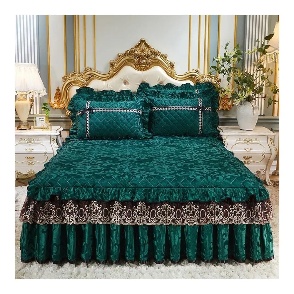 Faldones de cama de encaje de terciopelo de otoño e invierno con clip de algodón grueso colcha de estilo europeo colcha funda protectora antideslizante ropa de cama (estilo-A4, falda de cama