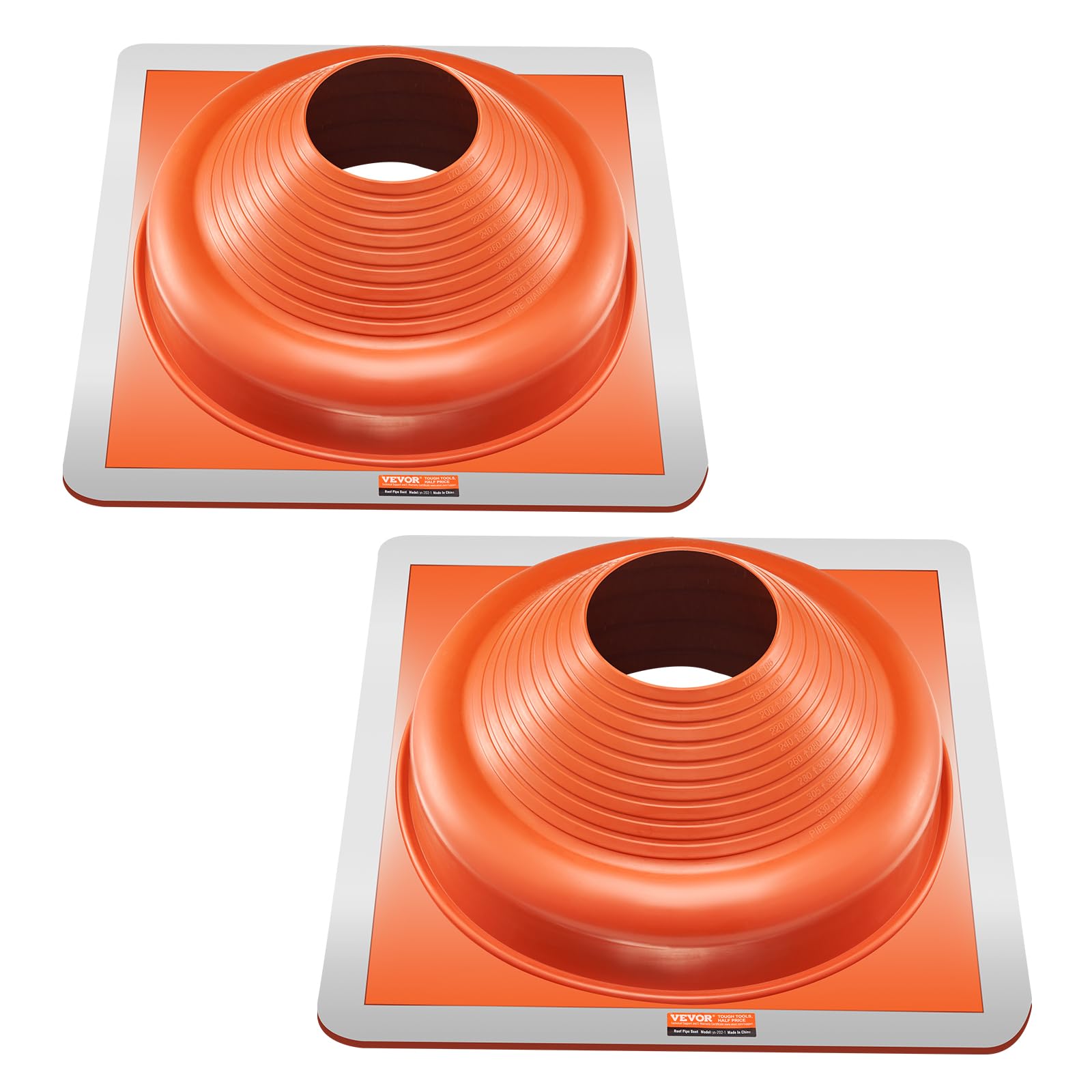 VEVOR 2 Botas de Tapajuntas para Tuberías de Techo, Se Adaptan a Tuberías con Diámetro Exterior de 170-355 mm, Tapajuntas Flexible de Silicona para Tuberías de Techo, -74 ℃-225 ℃, 495 x 495 x 165 mm