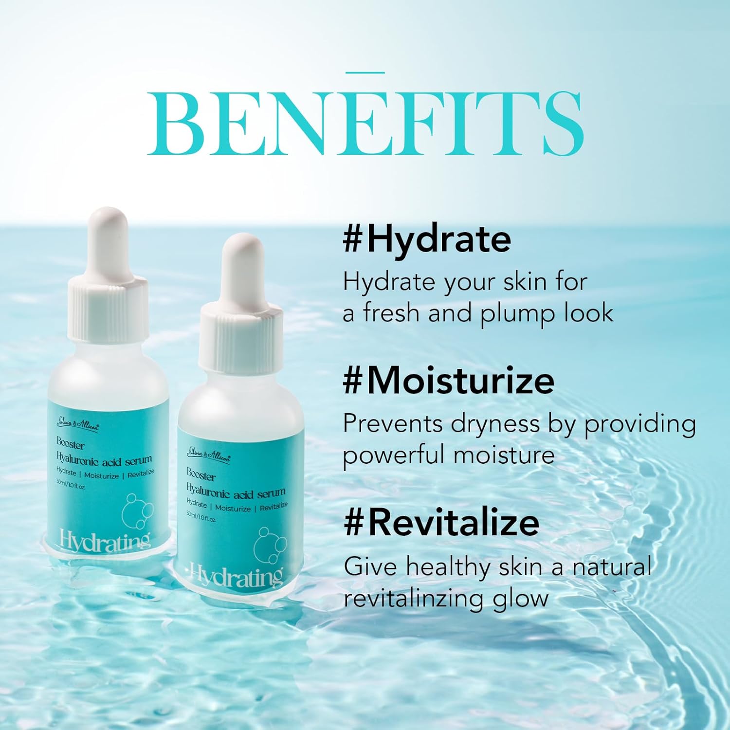 Olivia & Allison Hyaluronic Acid Serum 1.0 fl oz - With Panthenol + Olive Leaf Extract for Hydration & Calming Care - Image 4