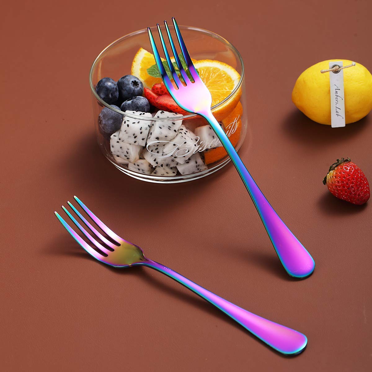 Rainbow Dinner Forks Set of 12, Berglander Stainless Steel Titanium Mutil-Color Plating Fork Set, Colorful Forks And Spoons Silverware, Table Forks Set Sturdy And Dishwasher Safe — Amazon image 8