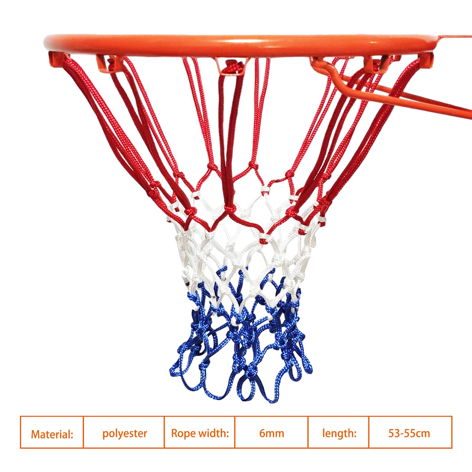 Filet De Basket Rouge Blanc Bleu - Filet Nylon 12 Boucles Pour Panier Standard Intérieur/Extérieur