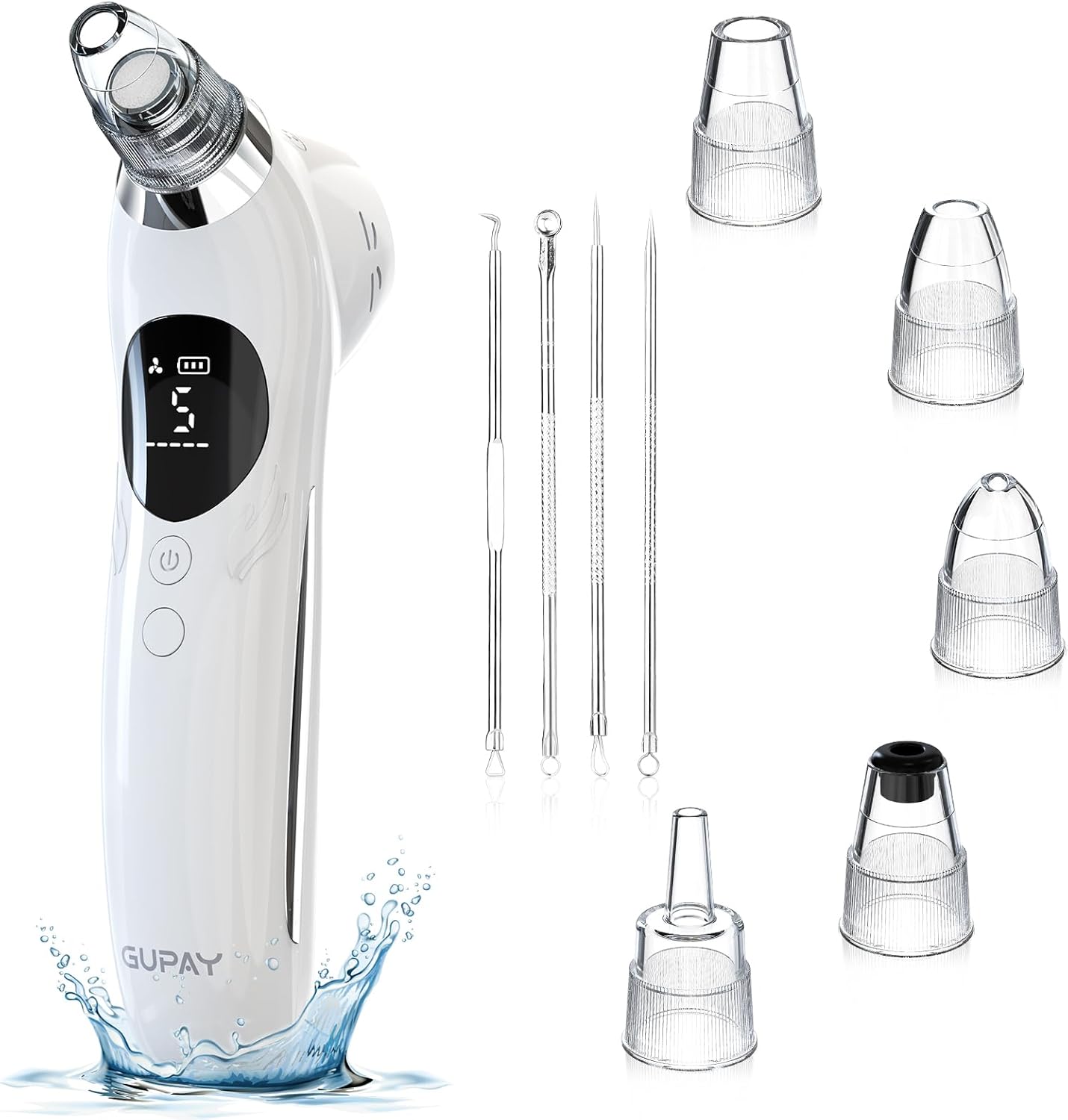 Blackhead Remover Vacuum Facial Pore Cleaner Electric Comedone Whitehead Extractor 5 Suction Probes and 5 Suction Levels Rechargeable Black Heads Remover Tools for Women & Men Facial Skin Care (white)