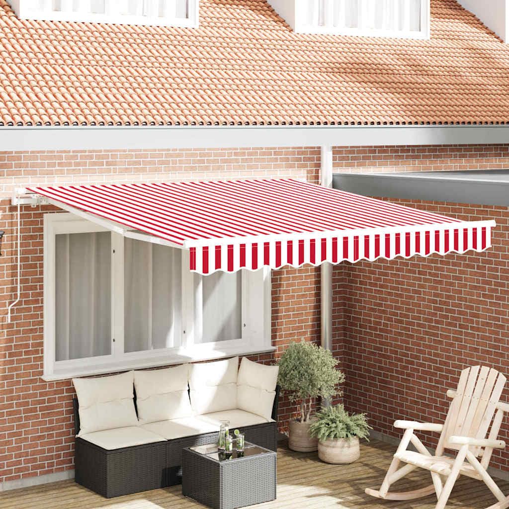 Auvent rétractable 350 x 250 cm à rayures avec cadre complet pour terrasse