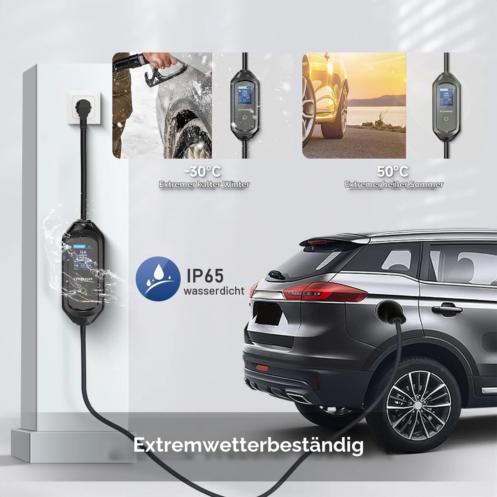 Mobile Wallbox, 3,6kW Typ 2 Ladekabel Schuko, 8M EV Ladekabel | Typ 2 Ladegerät Einstellbare Strom 6/8/10/13/16A, 1-15H Verzögerungszeit EV Ladekabel e Auto mit APP, IEC 62196-2