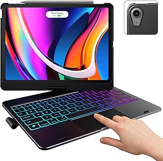 typecase Touch Case with Keyboard for iPad Air 5th Generation (10.9-inch, 2022): Trackpad - 360° Rotatable - Wireless Backlit Keyboard Case with Pencil Holder for iPad Air 4th Gen - Black