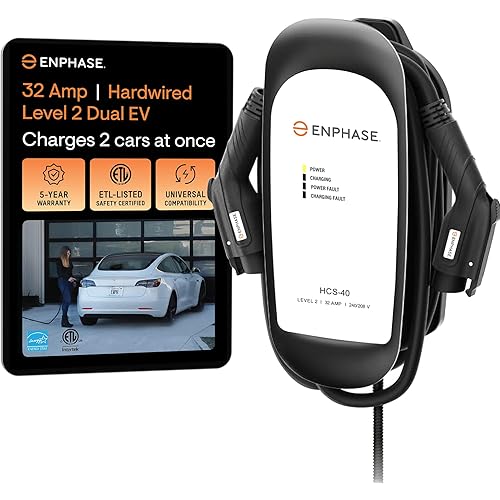 Enphase Level 2 Dual EV Charger, Safety Certified, 32 Amp, 240v, Hardwired, 25ft Cables, J1772, Compatible with US Electric Vehicles, HCS-D40 Home Electric Car Charging Station - formerly ClipperCreek