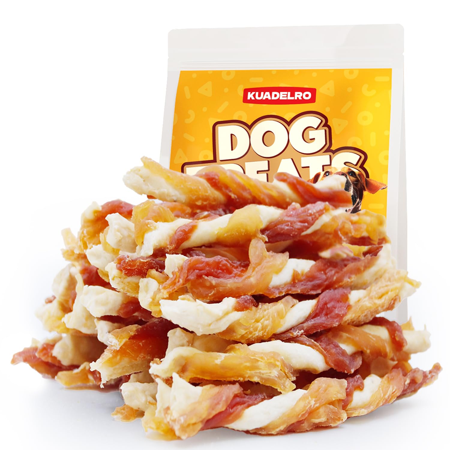 KUADELRO Triple Flavor Dog Jerky Treats, Real Chicken Duck and Cod Twist Strips Dog Training Treats Snacks Healthy Rawhide-Free Chews for Small Medium