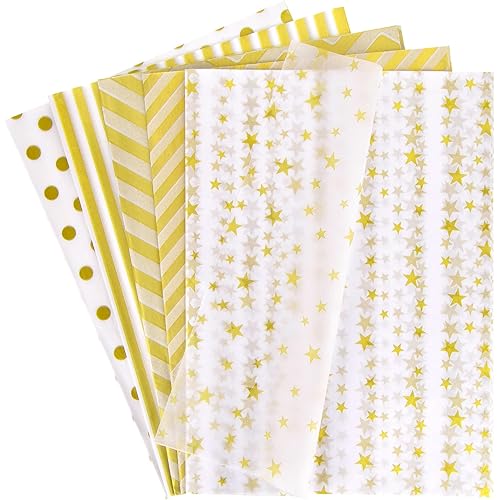 Koogel 100 Sheets Tissue Paper, 20 x 14 Inch White Gold Tissue Paper for Gift Bags, Stars and Stripes Pattern for Gift Wrapping and DIY Crafts