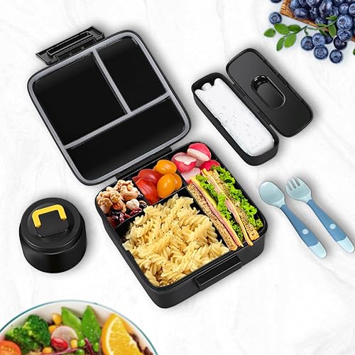 Miniatura 2 de JXXM Lonchera Bento para niños con termo de sopa de 8 onzas, recipientes de almuerzo a prueba de fugas con 5 compartimentos, tarro térmico para