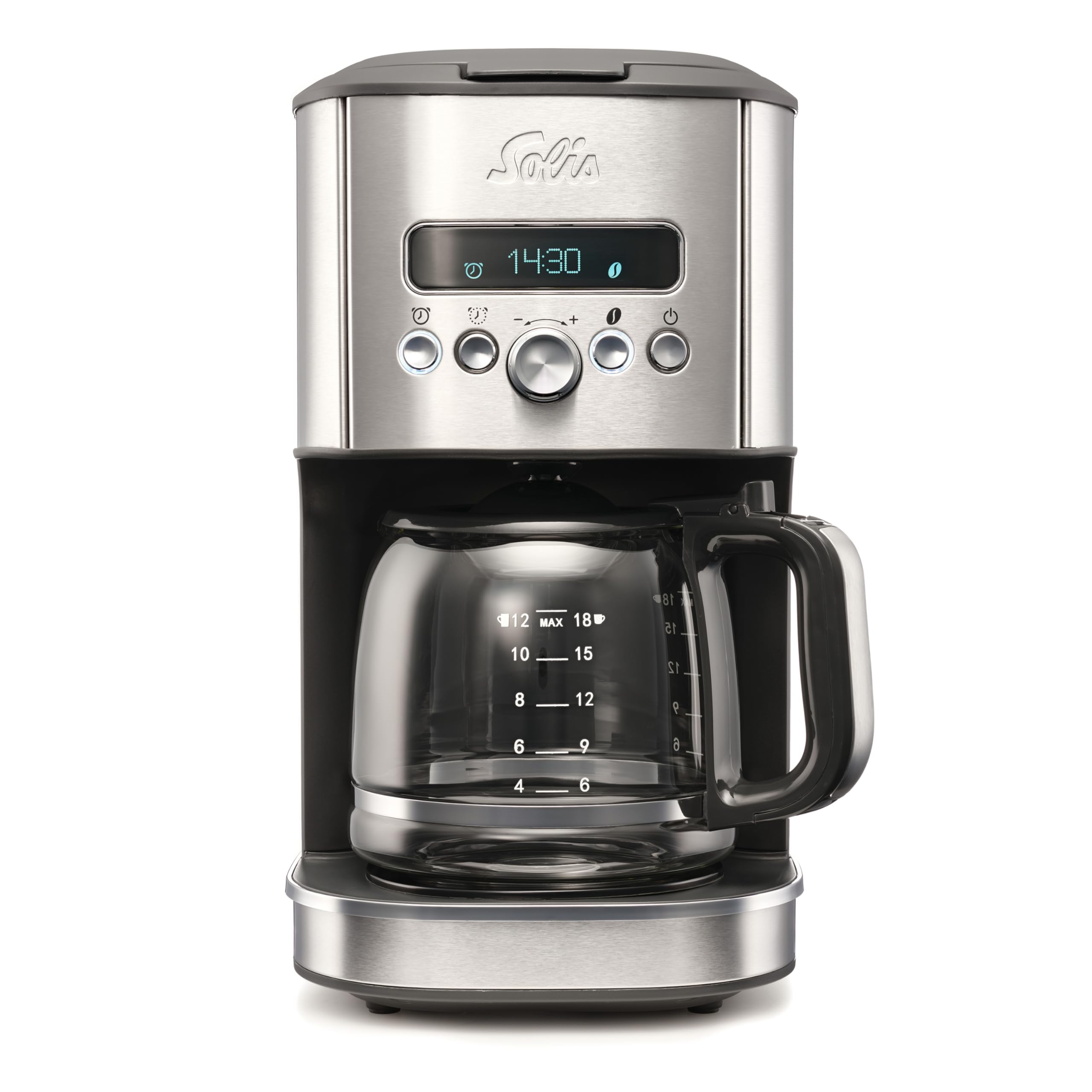 Solis Aroma Brewer - Cafetera de goteo, pequeña cafetera con temporizador, elección de aroma y función de mantener caliente, cafetera con jarra de vidrio de 1,8 litros, sistema de protección contra