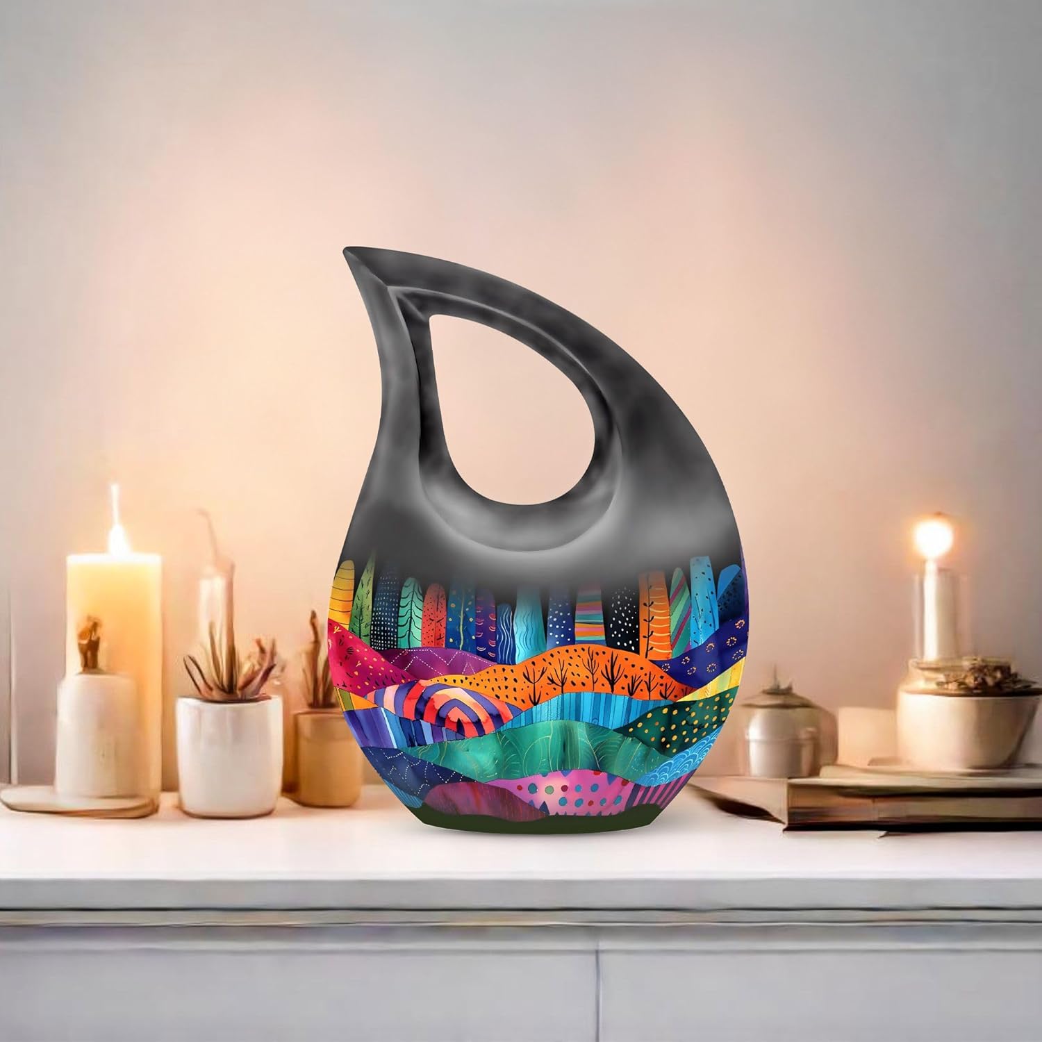 Vibrant Textile Landscape Urn - Small Urn for Human Ashes - Urn for Human Ashes Adult Women & Men - Urns for Ashes Adult - Urns Human Ashes, Adult Funeral urn(Size - 4inch, 4Pcs)