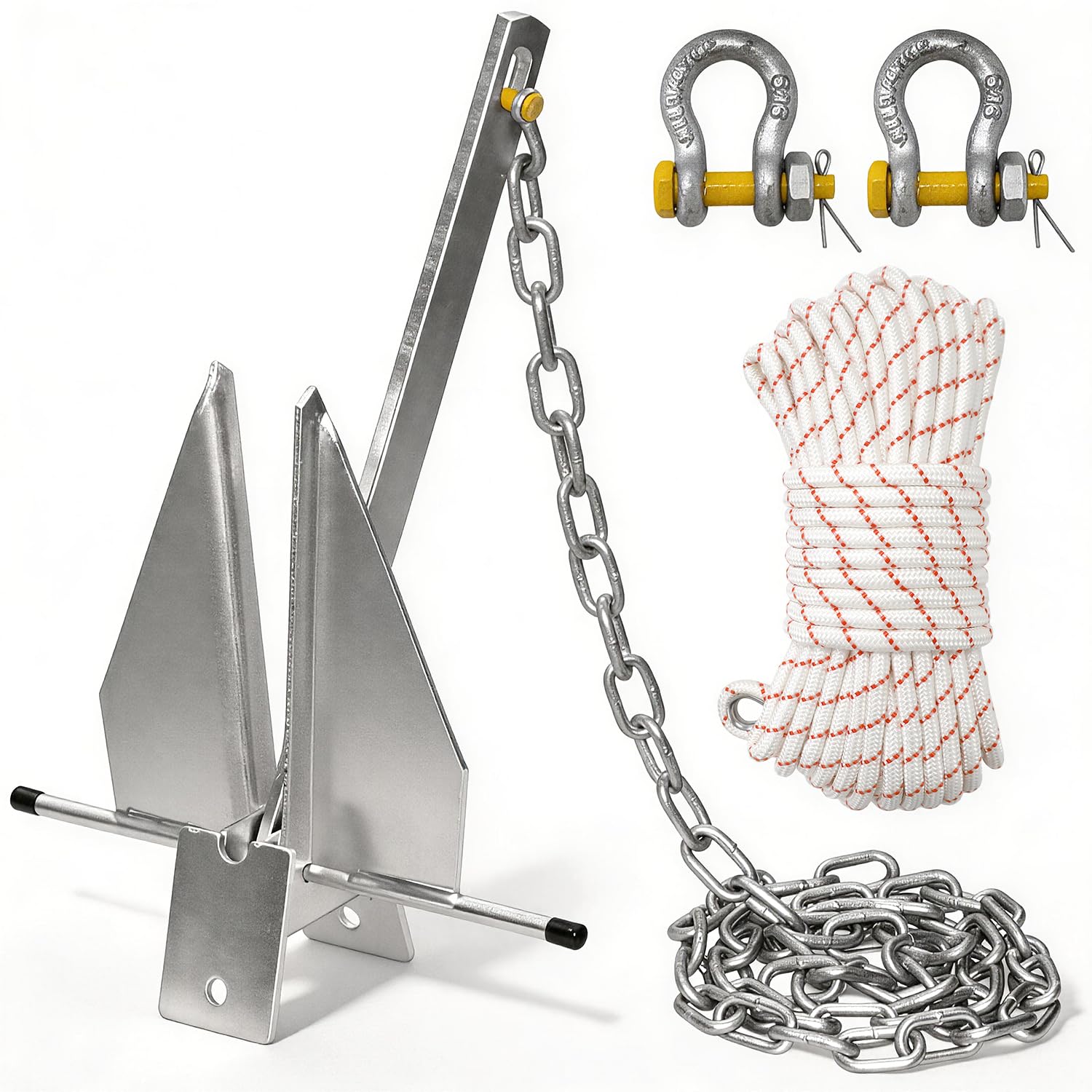Heavy Duty Hot-Dipped Galvanized Danforth Anchor Kit for Boats - 5/8/10/13/18/25lb Fluke Anchor with Chain, Shackles & Rope, Ideal for Pontoon, Fishing & Sail Boats