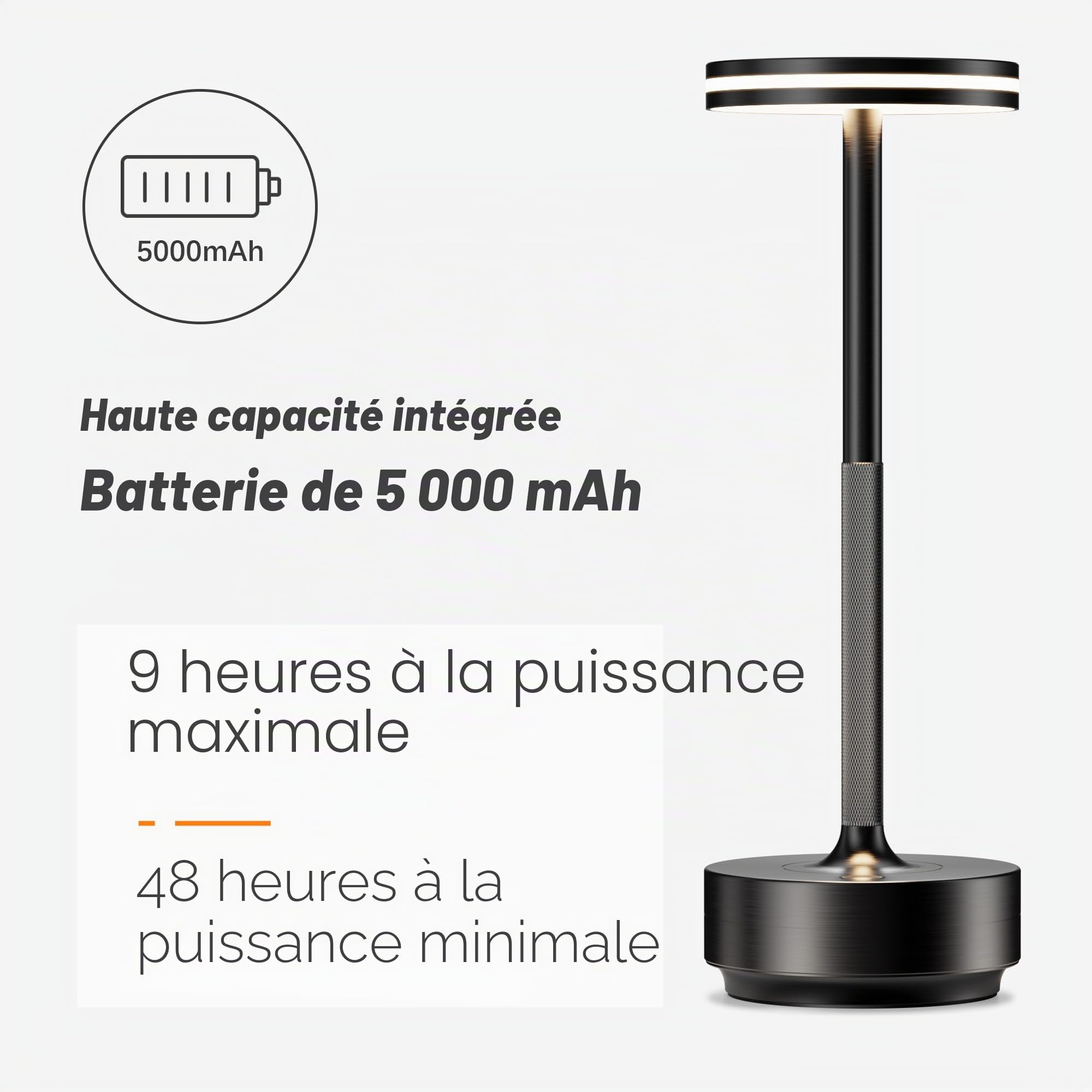 Lampe de table LED sans fil rechargeable, 5000mAh batterie Lumiere tactile | lampe de bureau puissante pile Dimmable,3 modes de couleur, pour chevet, restaurant, camping, exterieur/interieur, IP54