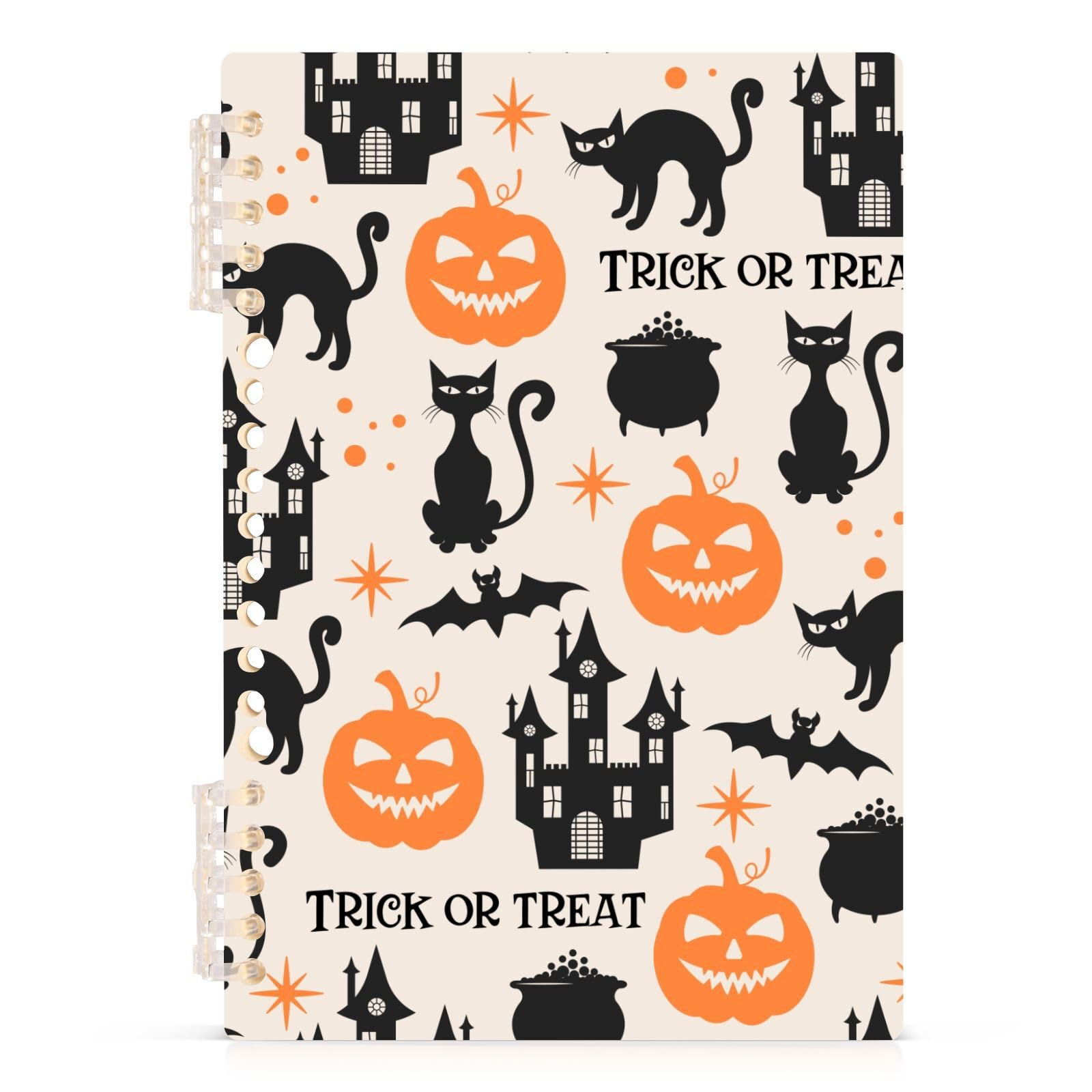 Halloween Witch Cat Castle Spiral Journal Notebook for Women Men A5 Memo Notepad Sketchbook with Durable Hardcover & 60 Pages Writing Journal for Study Notes Work School Journaling Boys Grils