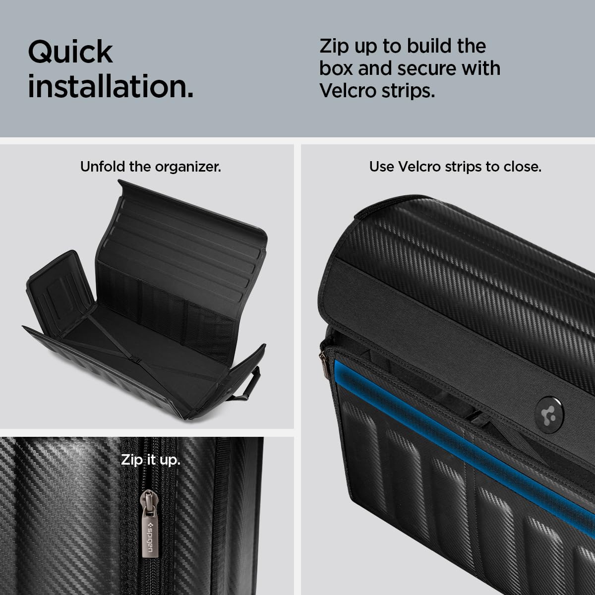 Spigen Tesla Model Y (~2025 Juniper) e 3/S/X Organizer Bagagliaio Auto Pieghevole, Universale Contenitore per Bagagliaio, Scatola di Stoccaggio Progettato per Tesla, Fiat, Alfa, Benz, BMW - Nero