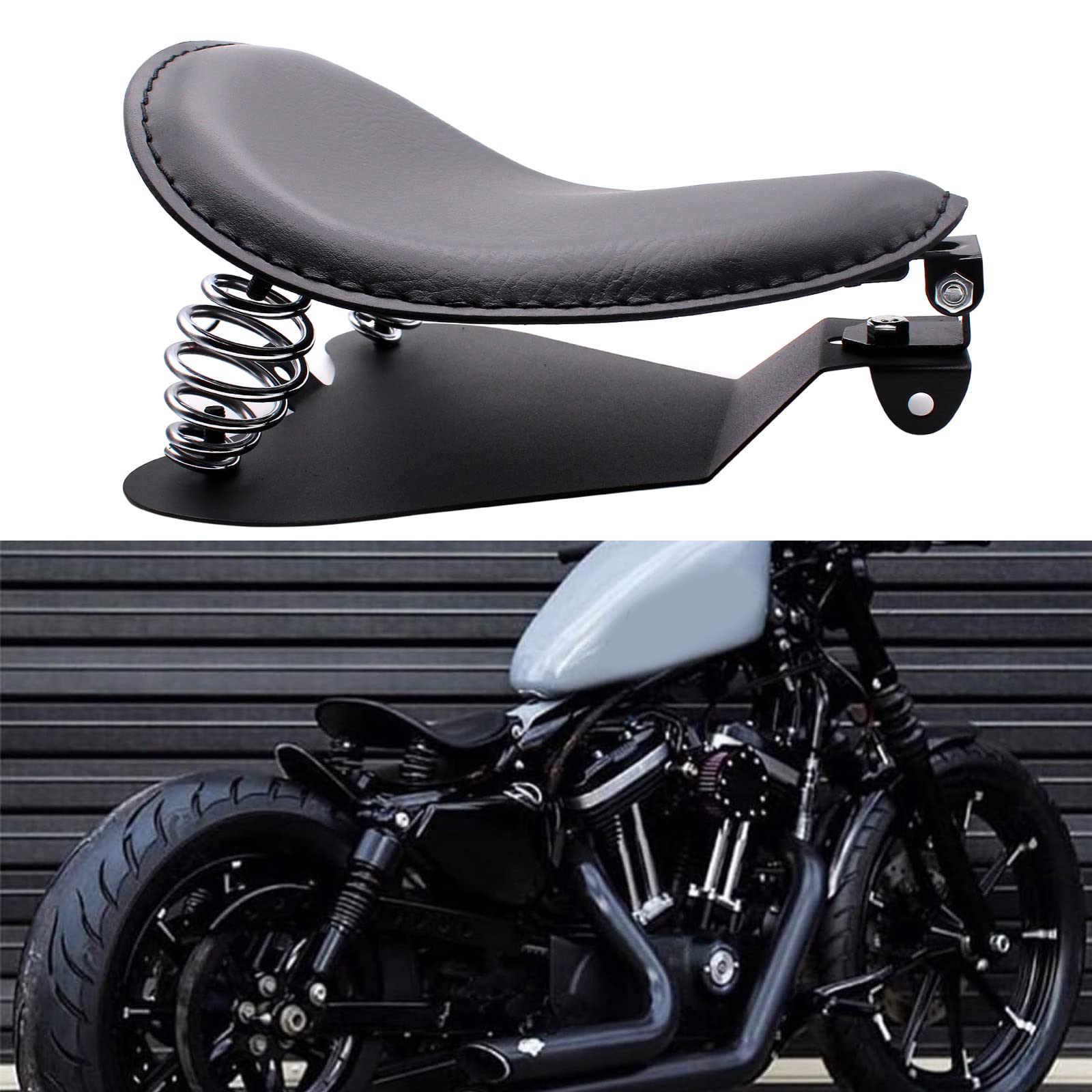 BREDUXSER Asiento de cuero para motocicleta, asiento de motocicleta con placa base de resorte para Bobber Sportster XL1200 883 48 Dyna Softail (marrón