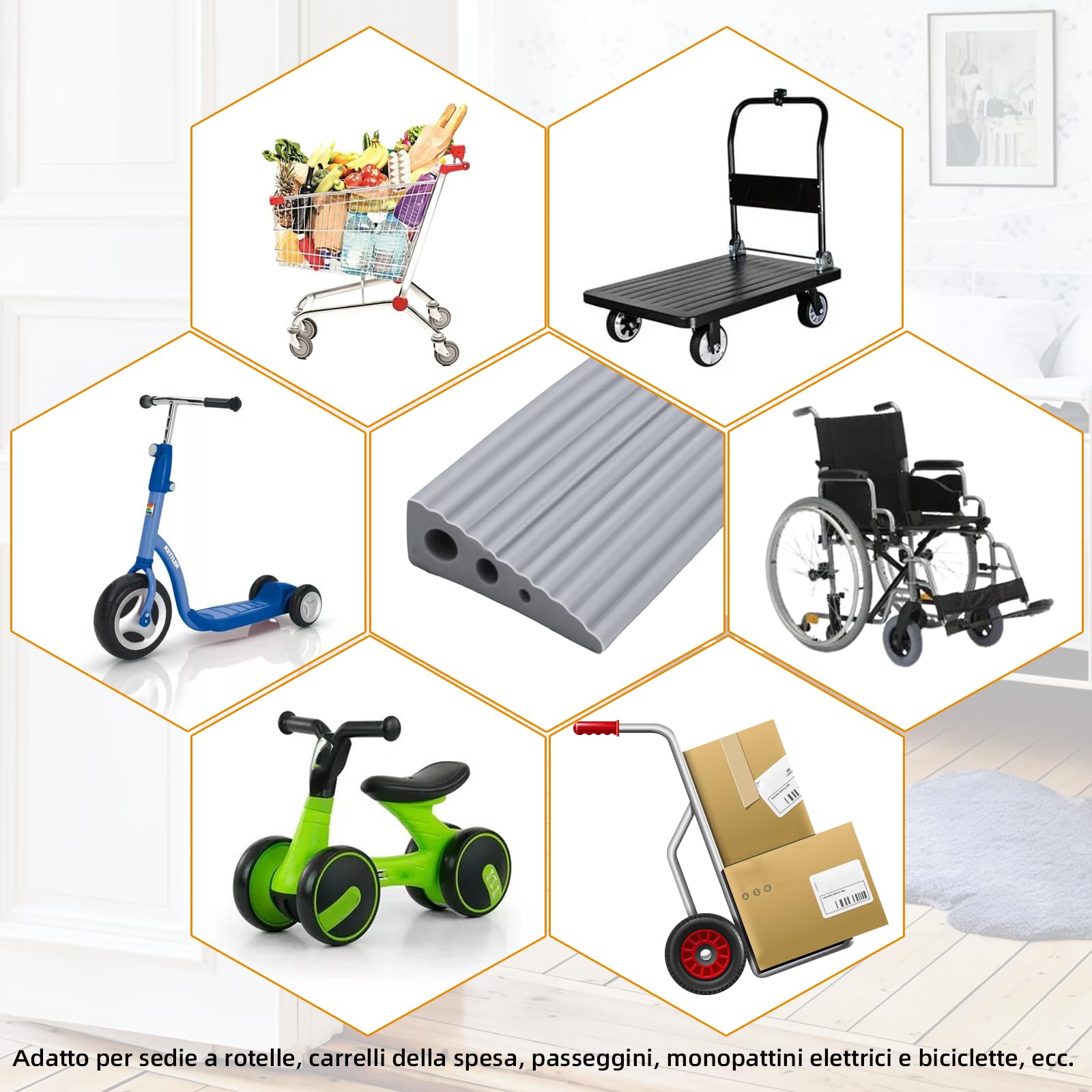 Rampa per sedia a rotelle in TPE, rampa per soglie con superficie antiscivolo in gomma, per soglie delle porte, sedia a rotelle, deambulatore, passeggino e scooter elettrico (100x6,5x2,5 cm)