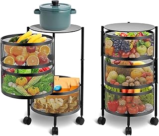 رف مطبخ دوار متعدد الطبقات مع رف دوار - رف مطبخ دوار مع رف للتدوير ورف، رف تخزين للخضروات رف المطبخ لتخزين المطبخ مع عجلات...