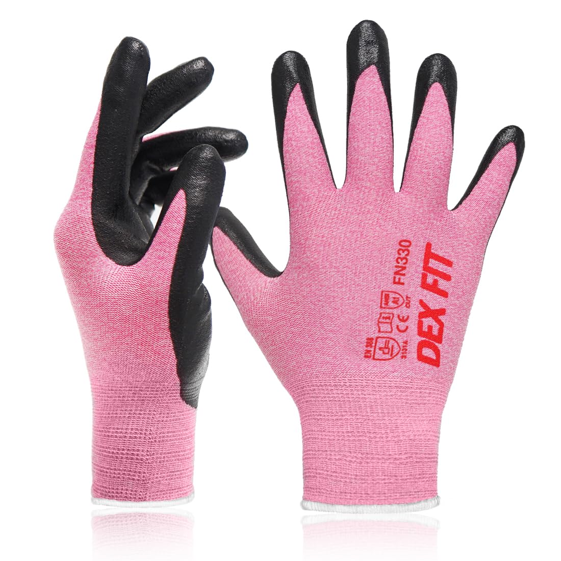 DEX FIT Work Gloves FN330, 3D Comfort Stretch Fit, Power Grip, Durable Foam Nitrile Coated, Smart Touch, Thin & Lightweight, Machine Washable (Small(3 Pairs), FN330 Pink) — image 1