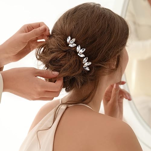 Miniatura 4 de 10 horquillas de cristal para boda, con diamantes de imitación, pinzas para el cabello para novia, damas de honor, mujeres (dorado)
