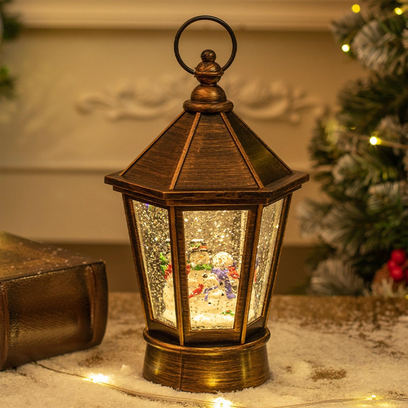 Linterna de Globo de Nieve navideña,Globo de Nieve navideño Iluminado | Linterna Musical con Purpurina arremolinada,Adorno de Mesa con Pilas para decoración del Festival de Navidad