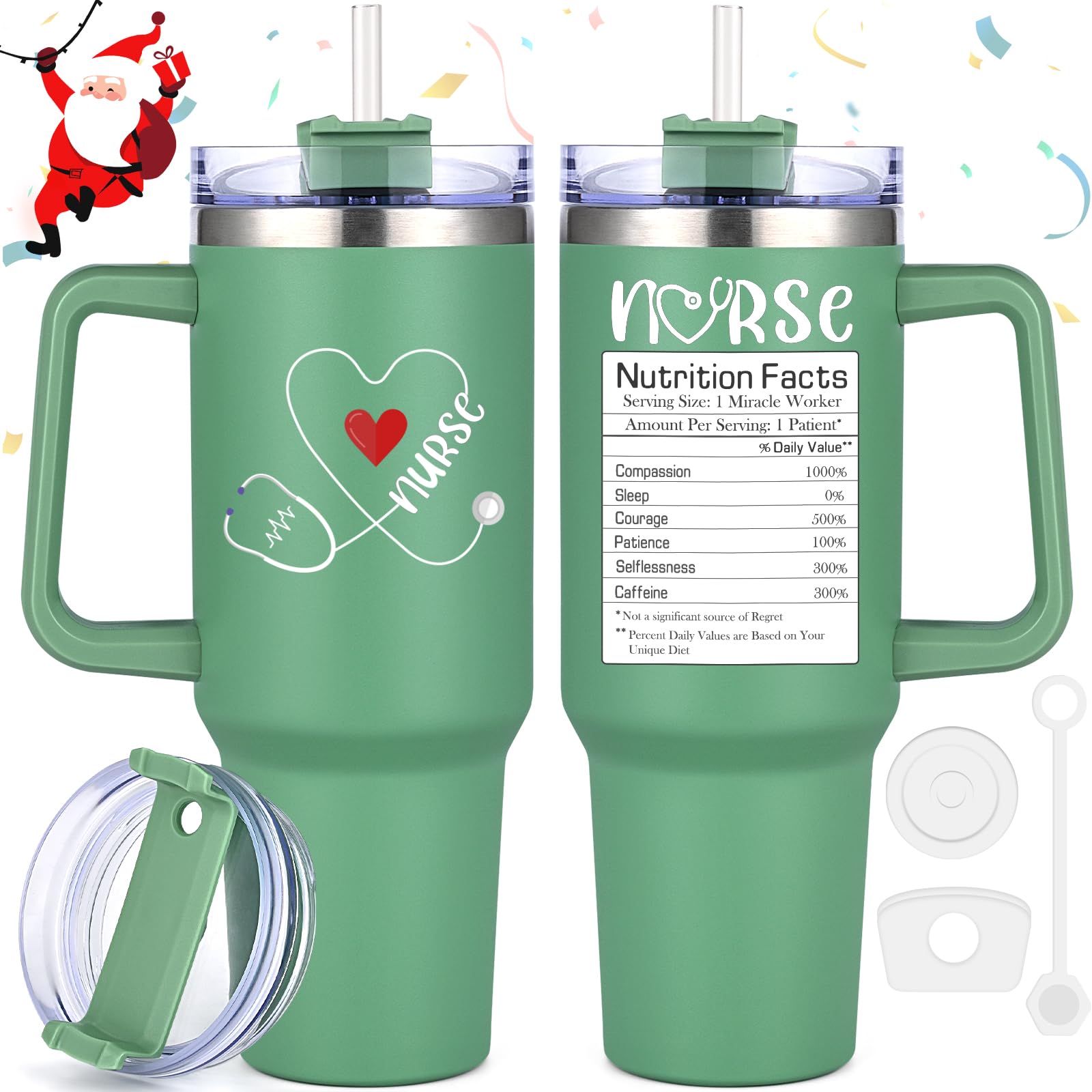LiqCool Nurse Gifts, 40 Oz Best Nurse Tumbler, Nurse Appreciation Gifts for Female Women, Nursing Student Gifts, Funny RN School Nurse Gifts for Nurses Week Graduation Retirement(Green)