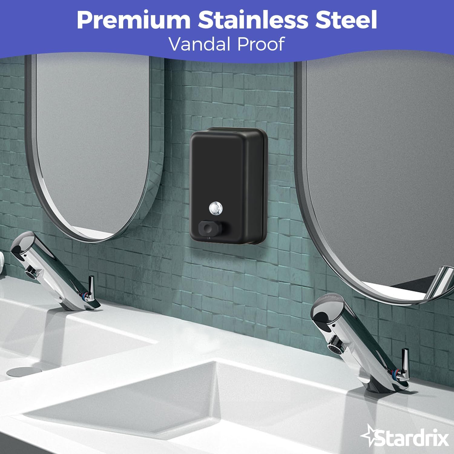 Matte Black Stainless Steel Vertical 1100ml/37oz Capacity Commercial-Grade Soap Dispenser, Wall-Mounted Bathroom Hand Soap Dispenser with Corrosion-Proof Lining and Anti-Leak Pump - Image 5