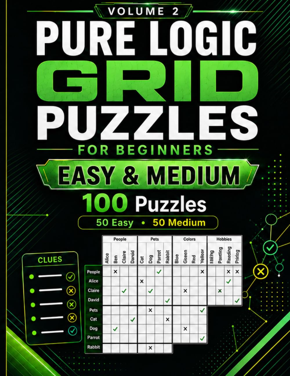 Pure Logic Grid Puzzles for Beginners: 100 Easy and Medium Logic Puzzles for Adults with Clues, Grids, and Solutions