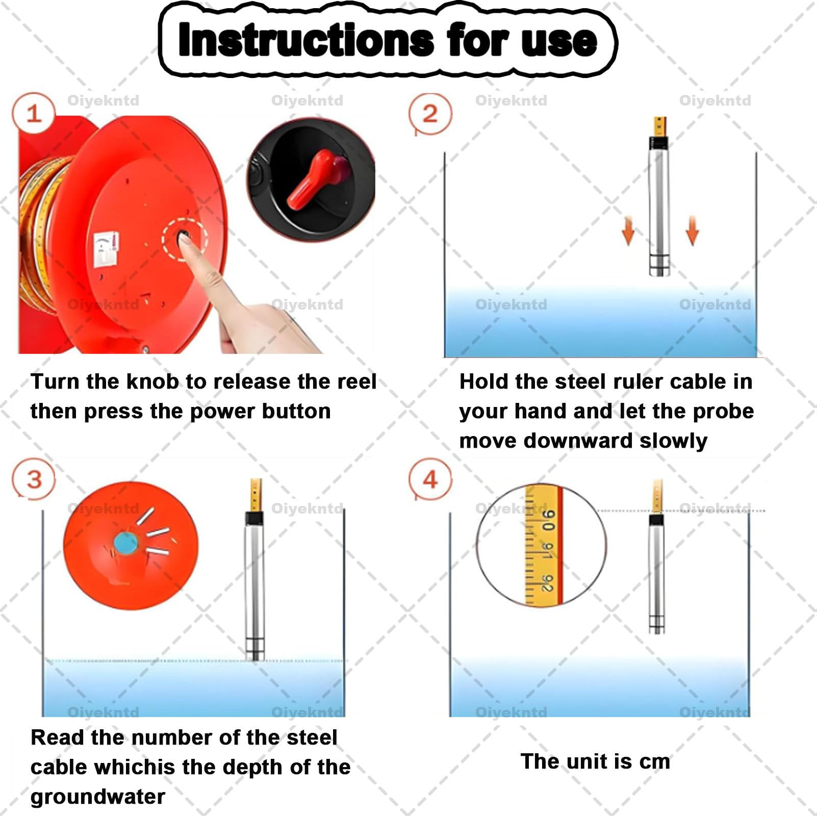 Wasserstandsmesser mit Edelstahlsonde, Grundwassermesswerkzeug für Brunnenreparatur, Kontrollleuchte, Spitzenanzeige, 25 mm-150 m