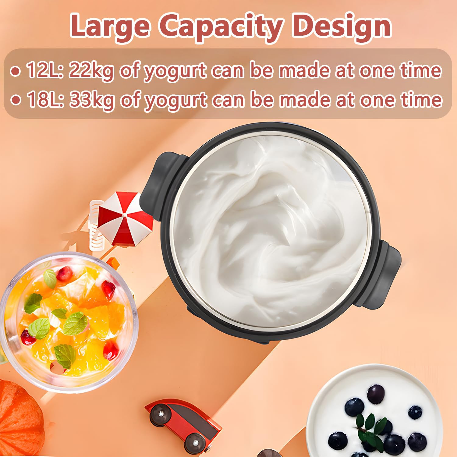 Gewerbliche Fermentationsmaschine 12L/18L Joghurt-Fermenter, Edelstahl-Innentopf, Zeit- und Temperaturkontrolle, für gewerblichen und häuslichen Bio-Joghurt, Käse und Fruchtwein 12L