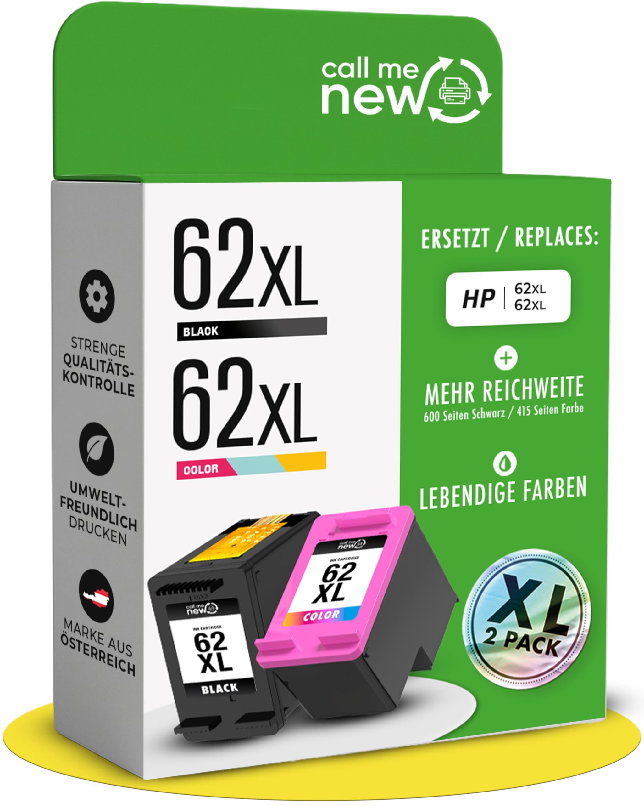 Wkłady do drukarki 62XL – kompatybilne z tuszami do drukarek HP 62 w kolorze czarnym i kolorowym – zasięg XL, Smart Chip, zamiennik do HP 62 czarny i kolorowy, 2 sztuki w opakowaniu