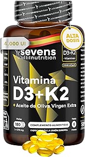 Vitamina D3 y K2 4000 UI + 200 µg de Vitamina K2 MK7 con Aceite de Oliva Virgen Extra – Alta Biodisponibilidad de MK 7 - Suplemento Vit D para la Salud Inmunológica, Huesos y Músculos - Sin Gluten