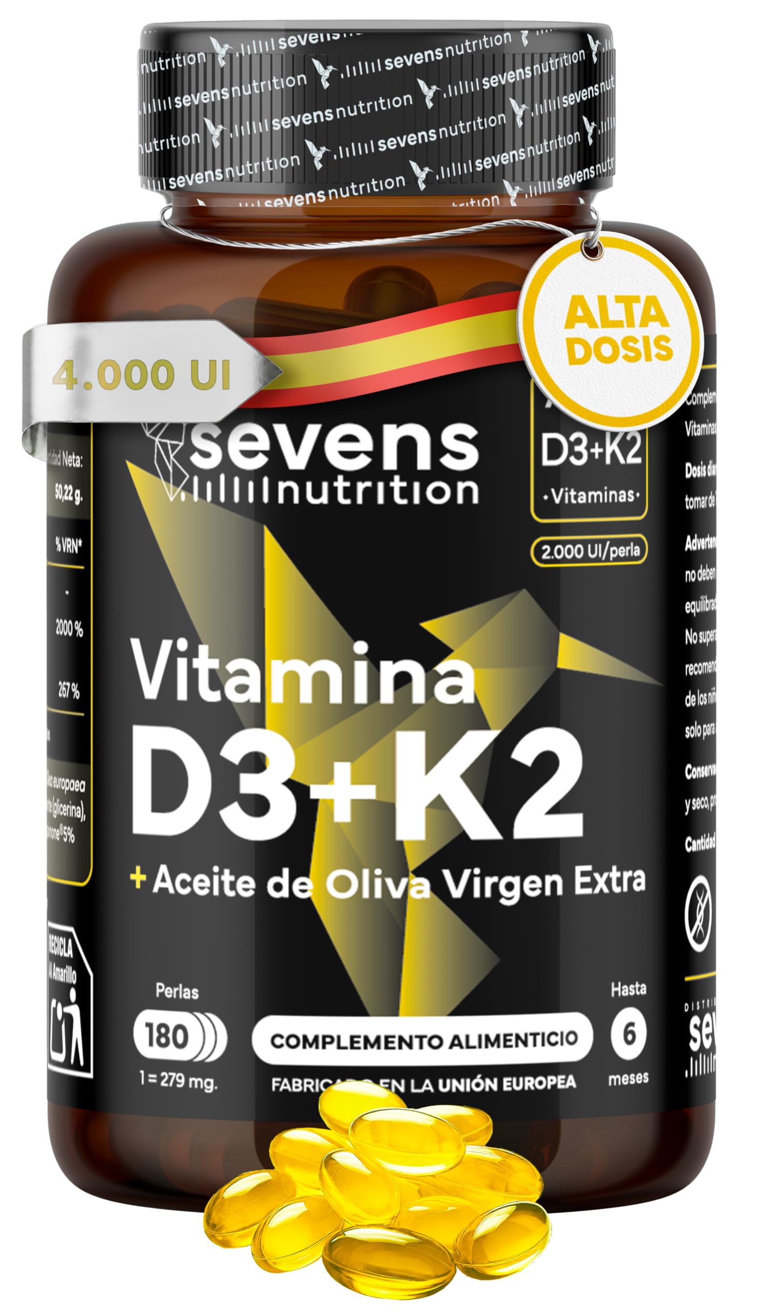 Vitamina D3 y K2 4000 UI + 200 µg de Vitamina K2 MK7 con