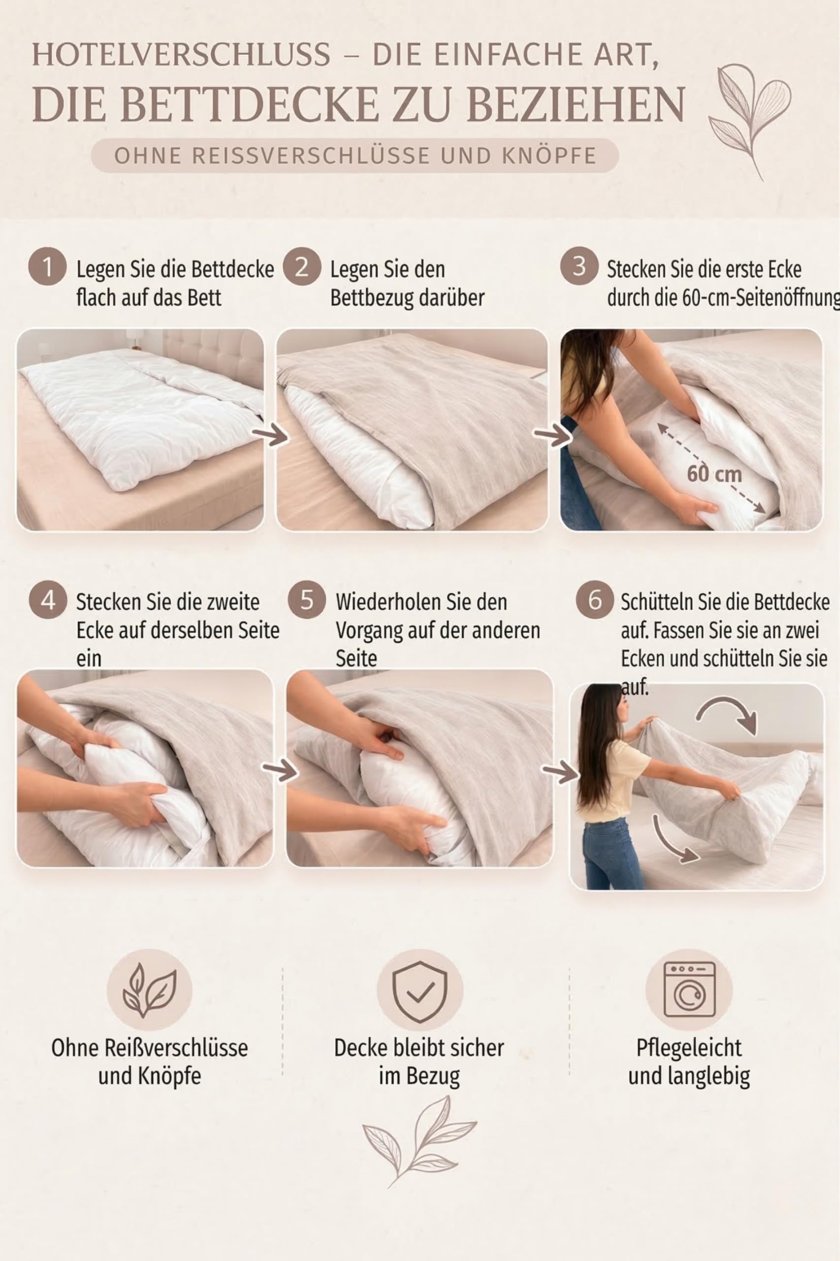 Set Copripiumino/ 100% Biancheria da Letto in Lino Lavato, con Chiusura Hotel, StoneWashed (Lino naturale, 200 x 200 cm, 2Pz. 40 x 80 cm)