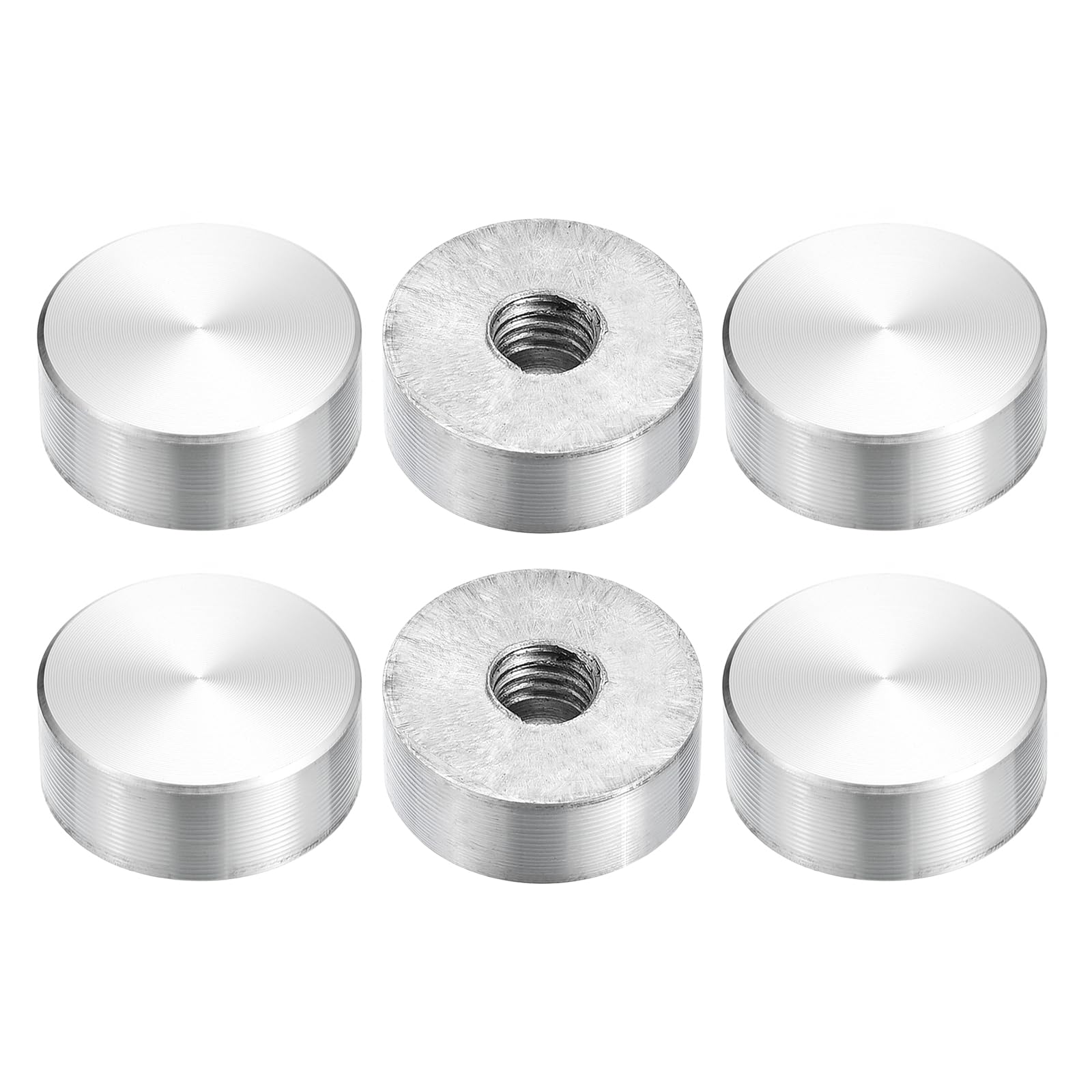 sourcing map M8 Thread 20mm Diameter Round Shape Aluminum Disc Hardware 6pcs, Aluminum Circle Disc Glass Top Adapter for Glass Table