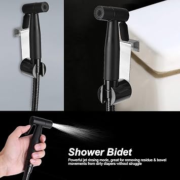 Hand Held Bidet Sprayer Kit, Douche Shower Jet Spray, Stainless Steel Black Bathroom Toilet Hand Held Bidet Cloth Diaper Cleaned Spray Shattaf Kit