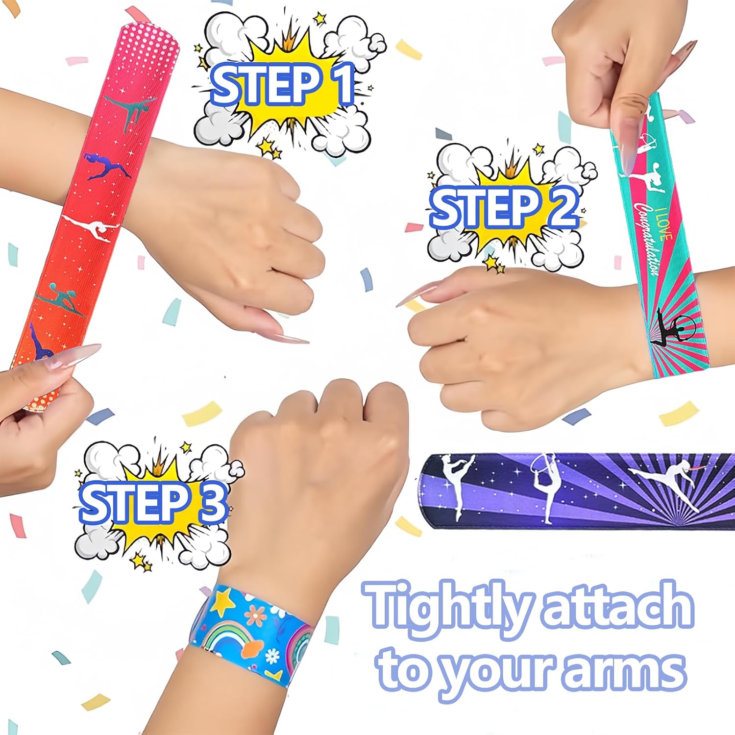 74PCS Gymnastics Party Favors, Slap Bracelets and Stickers for Goodie Bags image 4