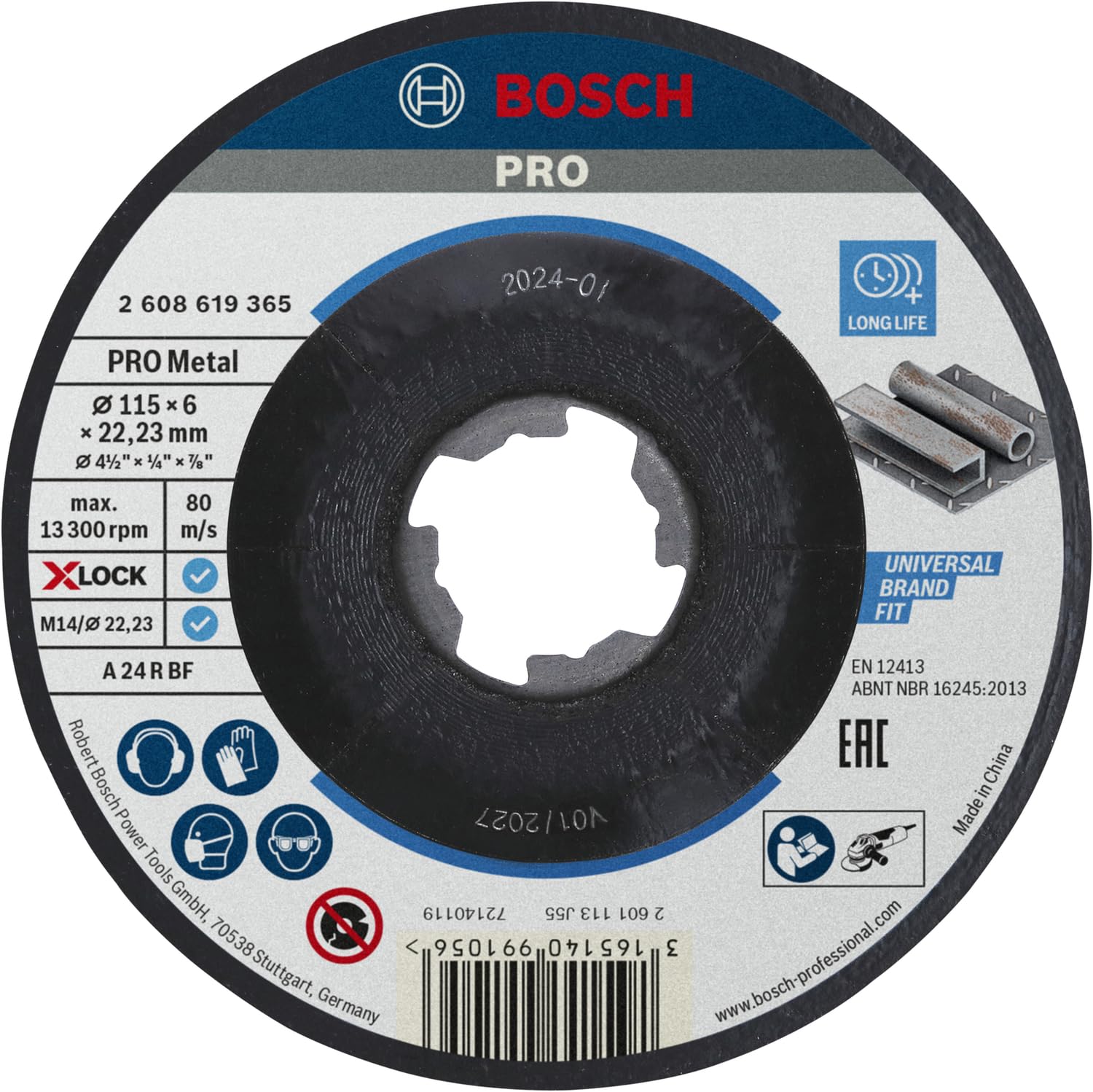 Bosch Professional 1x Roughing Disc Standard for Metal (for Metal, X-LOCK, Ø 115 x 6 mm, Grinder Accessories)