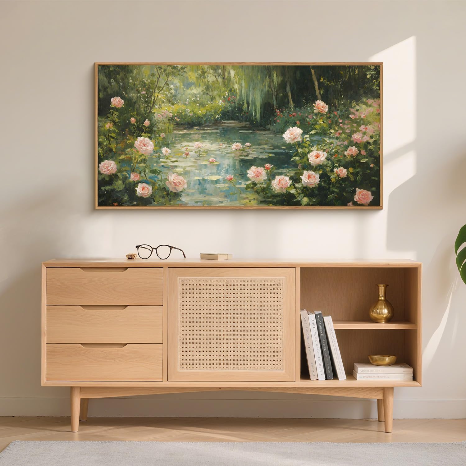 lianyibo Lilie wodne monet płótno ścienne sztuka, ogród pond impresjonistyczny plakat kwiatowy, wydruki do salonu, sypialni, farmhouse (90 x 180 cm, nieoprawione)