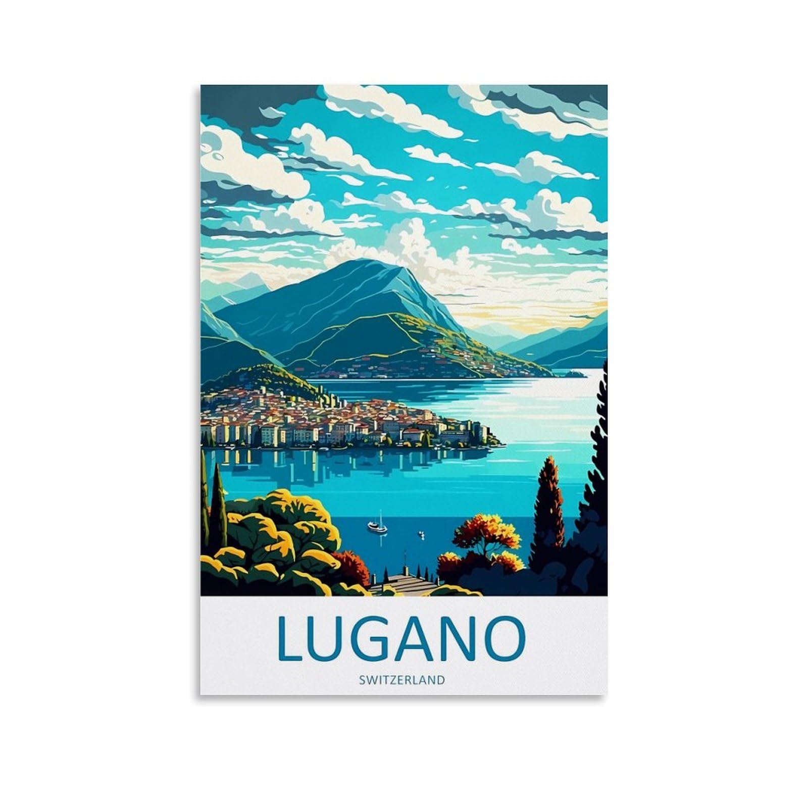 EZMLFA 5D Diamond Art Kits for Beginner,Lugano Switzerland Kits for Adults and Kids, Full Drill Round Rhinestone Paint with Diamonds,DIY 5D Diamond Art 30x40cm