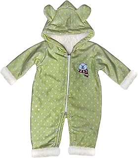 سالوبيت بكباسين فرو بأكمام طويلة وغطاء رأس وتصميم رجل ثلج مطرز للجنسين من بيبي شورا لون أخضر، عمر 3-6 أشهر