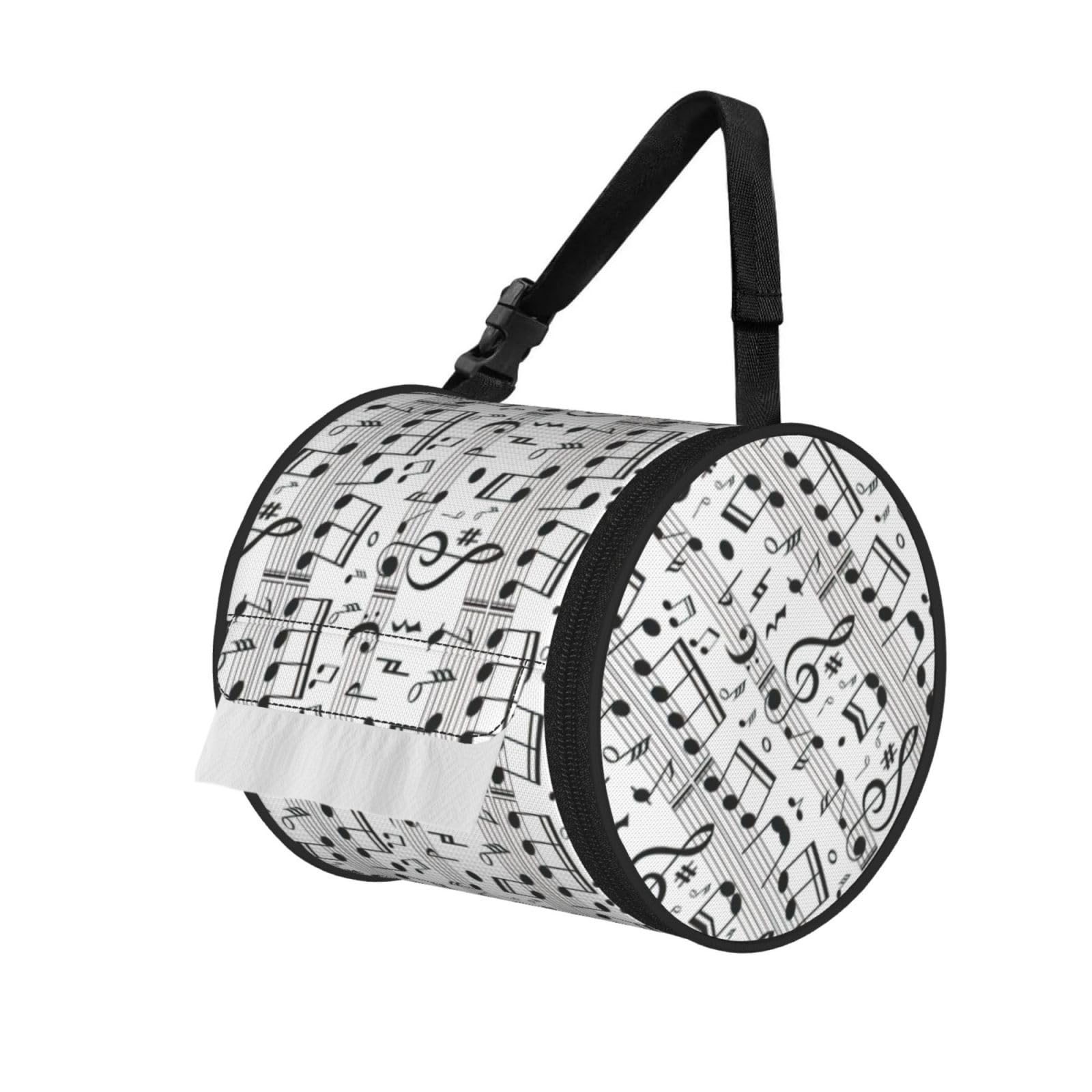Music Note Printed Hanging Tissue Organizer, Smooth Zipper Oxford Cloth Roll Holder for RV Bathroom Desk
