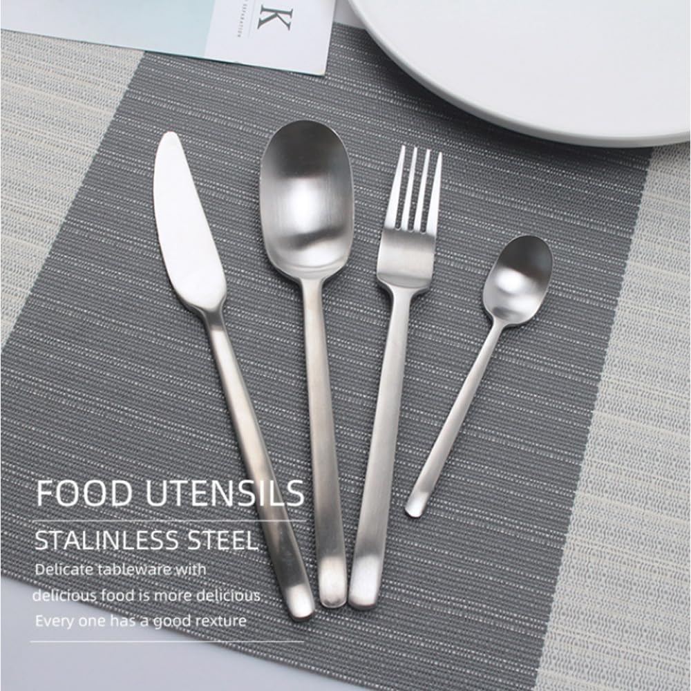 Juego de cubiertos, juego de cubiertos de acero inoxidable, plástico transparente, juego de cuchara, cuchillo y tenedor, 16 piezas, mango esmerilado mate, cubiertos de cocina de acero inoxidable, cubi