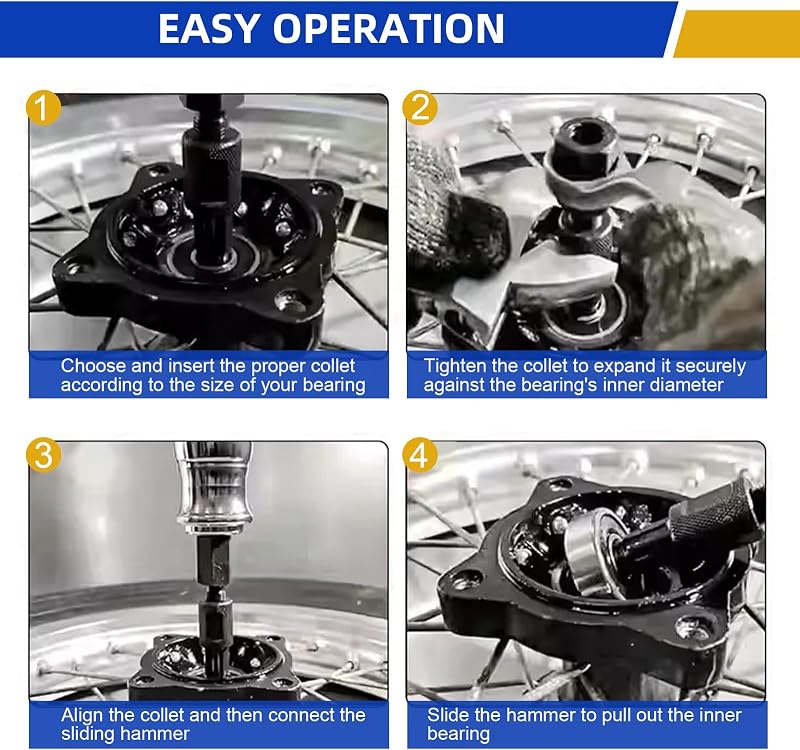 Set de extractor de rulmenți FreeTec din 12 piese pentru rulmenți interiori orbi de 8-32 mm, cu ciocan culisant și adaptoare expandabile pentru motociclete și ATV-uri