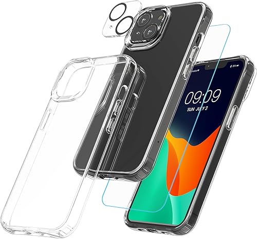 Miniatura 8 de kwmobile Juego de fundas transparentes 5 en 1 compatibles con Apple iPhone 13, incluye protectores de pantalla y cámara, transparente