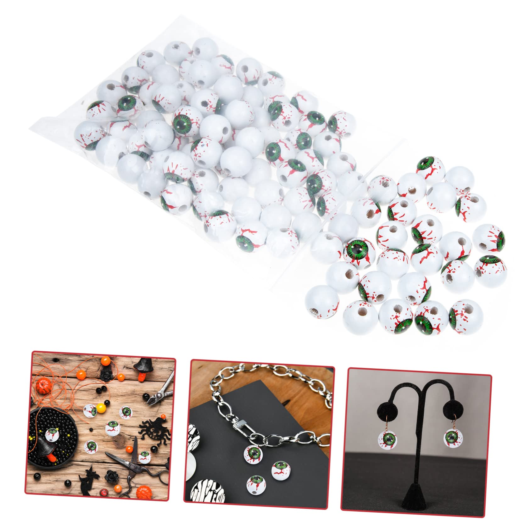 NUOBESTY 300piezas Abalorios De Madera Estilo Halloween Espaciadores Patrón De Ojos Para Manualidades Diy Accesorios Creativos De Madera Para Pulseras y Collares
