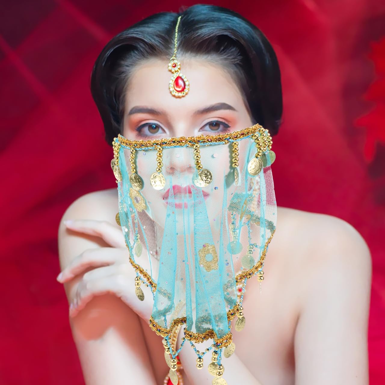 Exotic Dance Performance Veil Lightweight Breathable Tribal Face Veil with Tassel Decorations for Stage Costume Party and Masquerade - Image 8