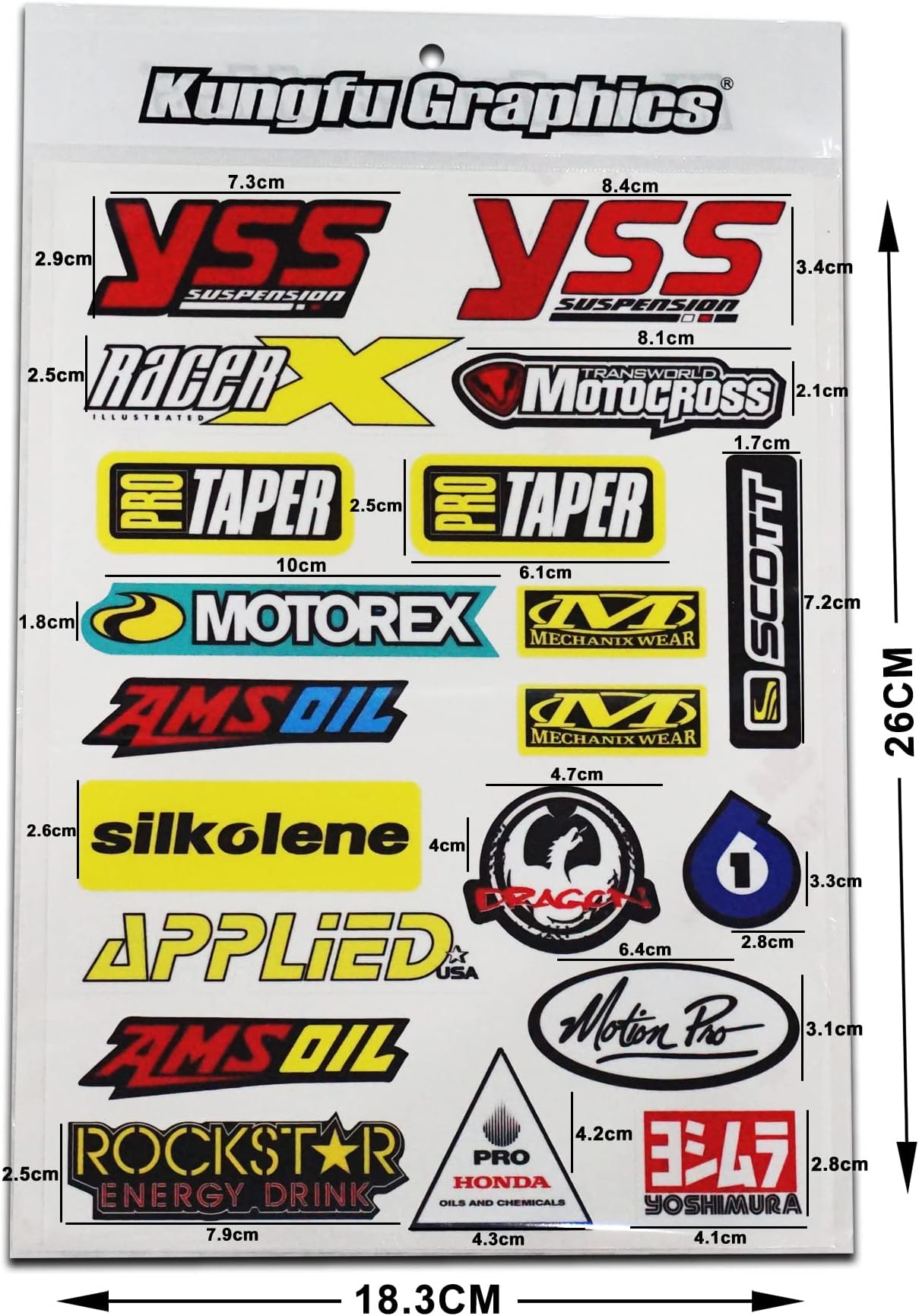 Kungfu Graphics Micro Sponsor Logo Racing Sticker Sheet Universal (7.2X 10.2 inch), White Red, MSS (28)