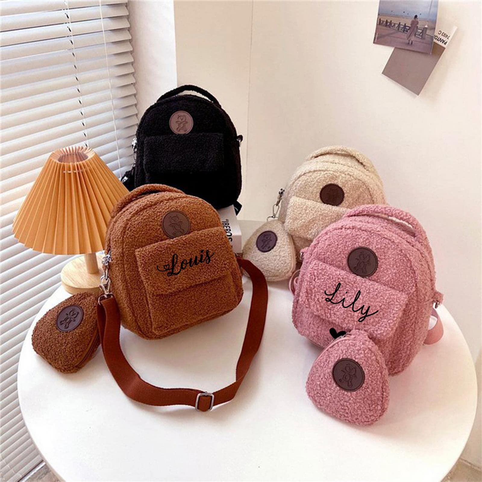 MOGSA Mochila escolar personalizada de oso, mochila personalizada para mujer, mini mochila de viaje para compras, bolso de hombro con forma de oso