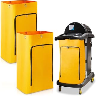 Cleaning Cart Bag Zippered Front Replacement Janitorial Cart Bag 24 Gallon Large Capacity Commercial Cleaning Bags for Cleaning Cart Housekeeping Carts, Yellow (2 Pack, 26.5 x 15.5 x 10.5 Inch)